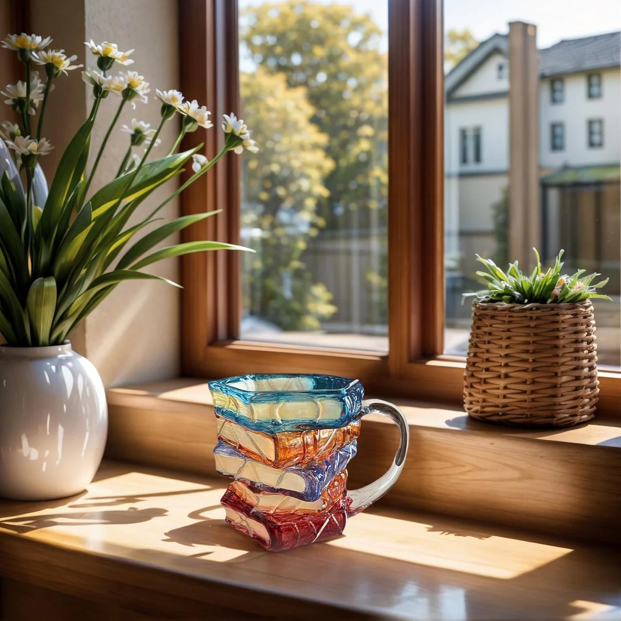 3D Painted Book Stack Glass Coffee Mug