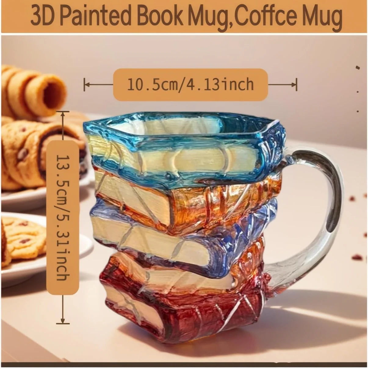 3D Painted Book Stack Glass Coffee Mug