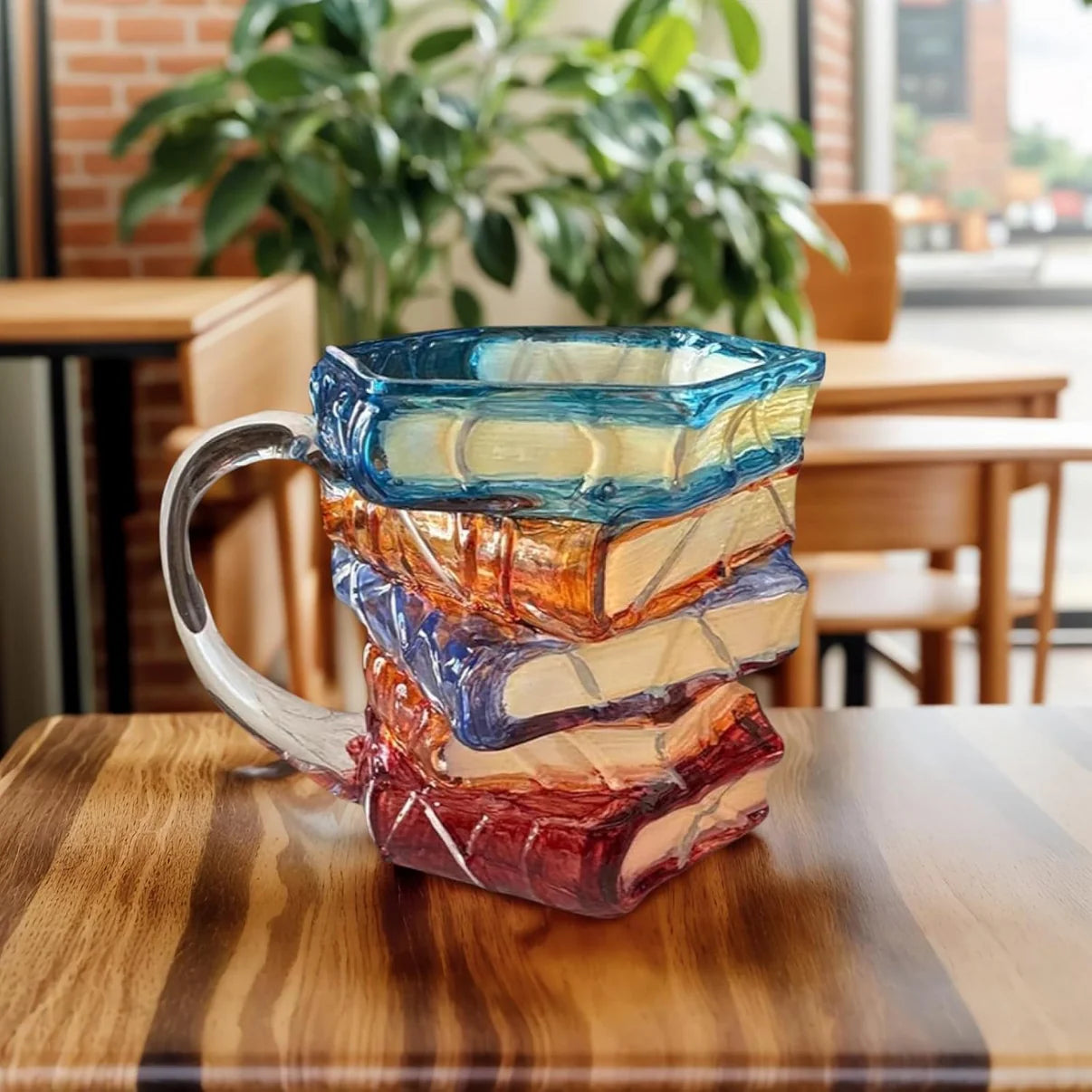 3D Painted Book Stack Glass Coffee Mug