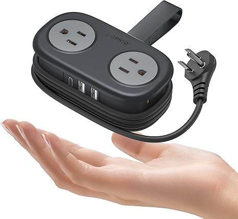 Compact Power Strip with 4 AC & USB Ports