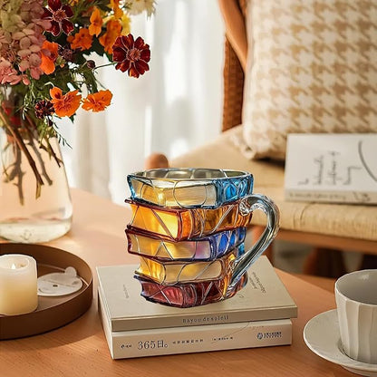 3D Painted Book Stack Glass Coffee Mug