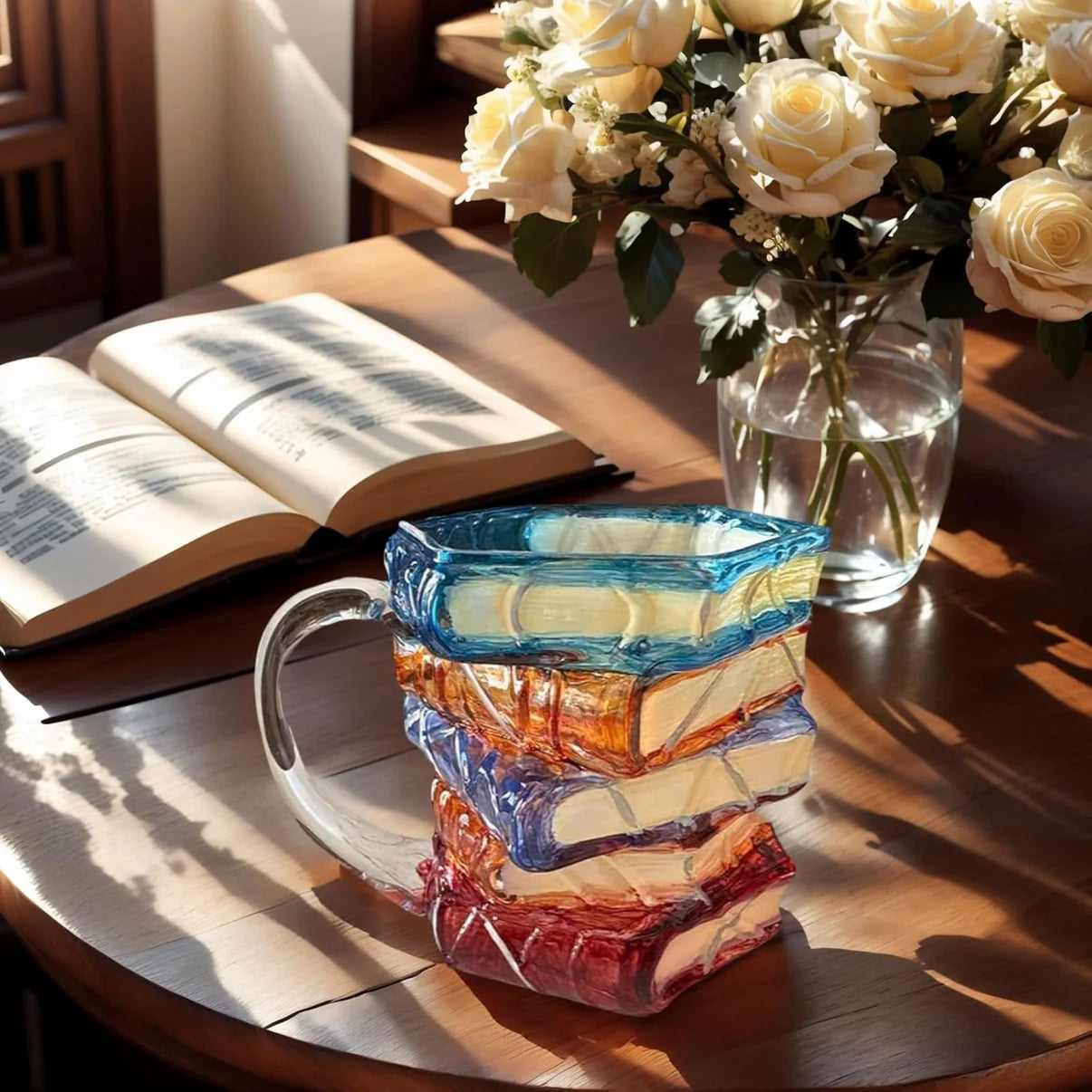 3D Painted Book Stack Glass Coffee Mug