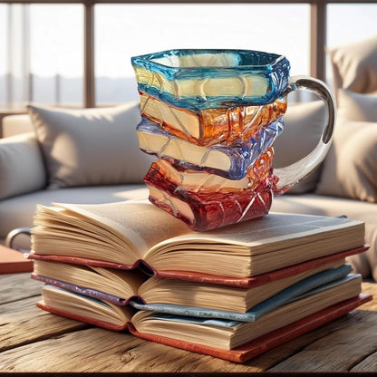 3D Painted Book Stack Glass Coffee Mug