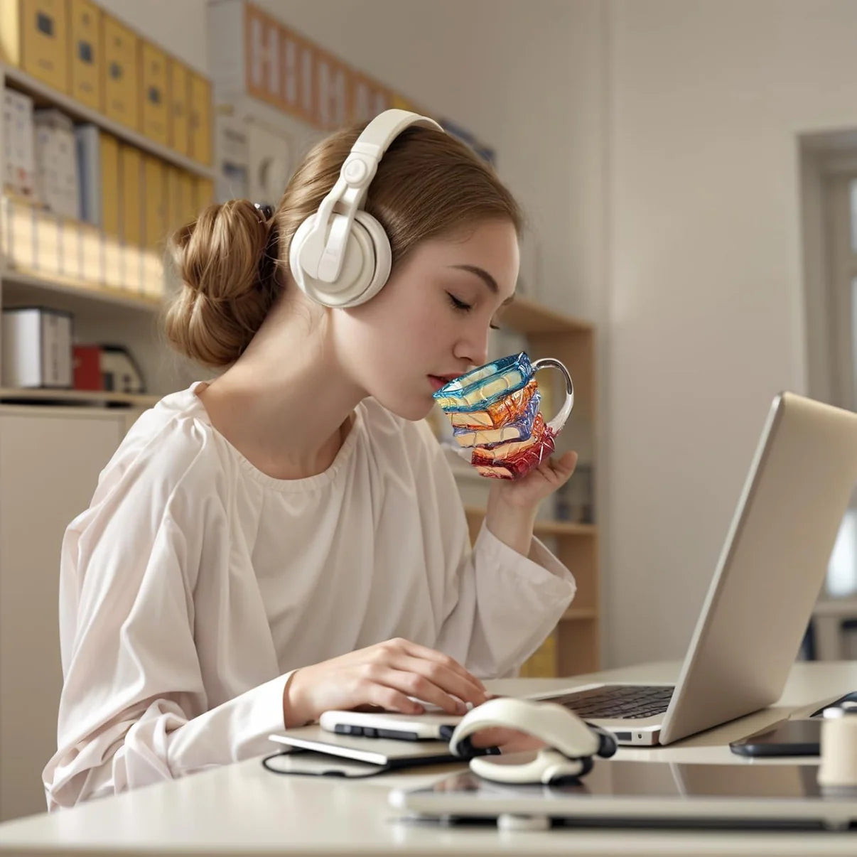 3D Painted Book Stack Glass Coffee Mug