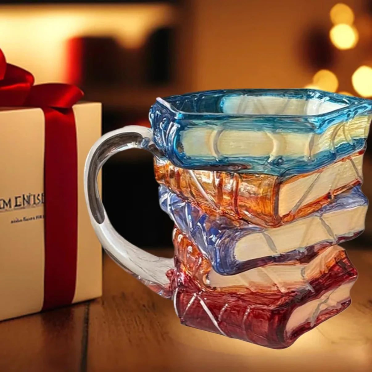 3D Painted Book Stack Glass Coffee Mug