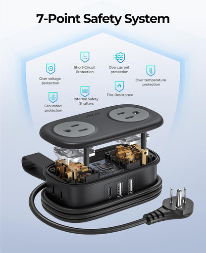 Compact Power Strip with 4 AC & USB Ports
