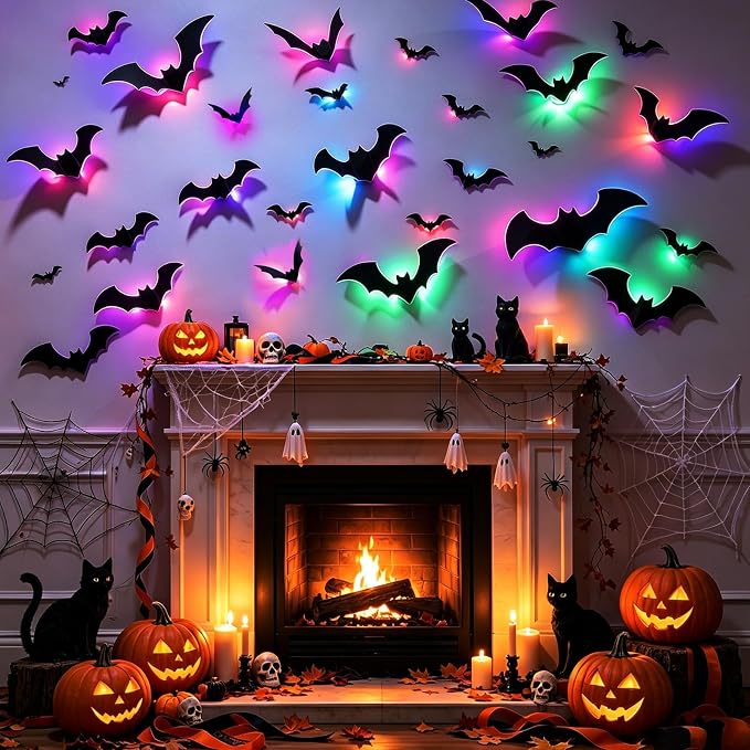 Glowing Bat Wall Decals - Halloween Party Decor