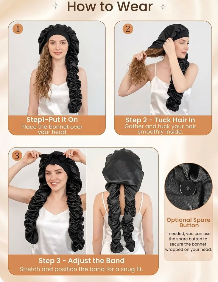 Double Layer Satin Bonnet For Long Hair.
