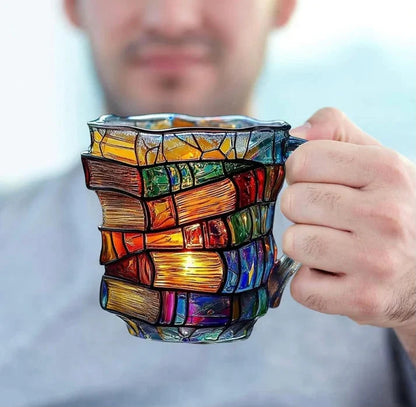 3D Painted Book Stack Glass Coffee Mug